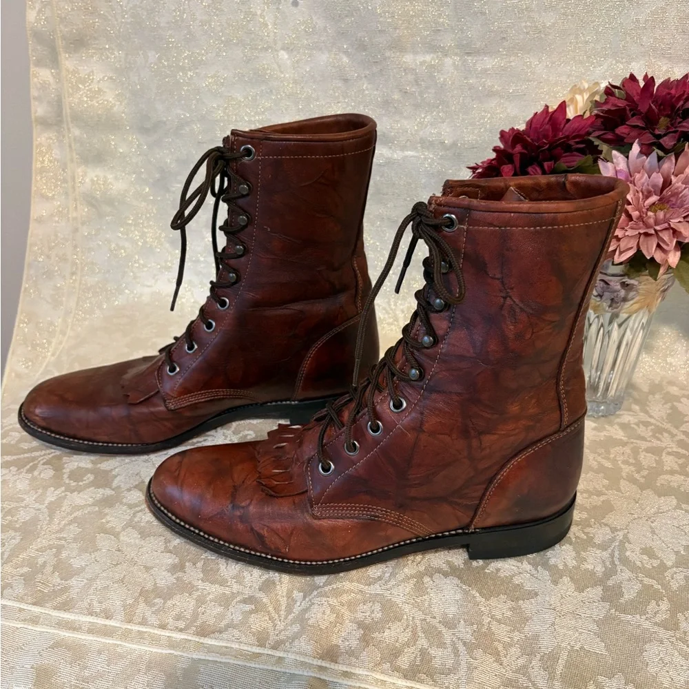 Justin Boots Dark Brown Leather Lace-Up Boots